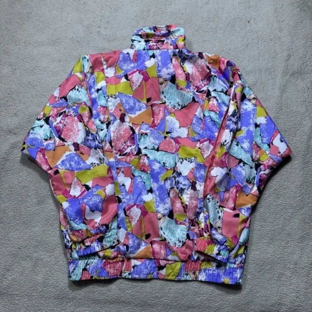 Vintage Lavon Jacket Womens Small Multicolor Abstract Windbreaker Coat 80s Retro